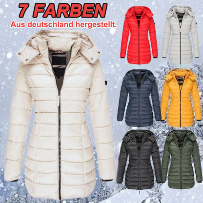 🔥Mittellange wattierte Winterjacke für Frauen, einfarbige, warme Kapuzenjacke👍【Kostenloser Versand】