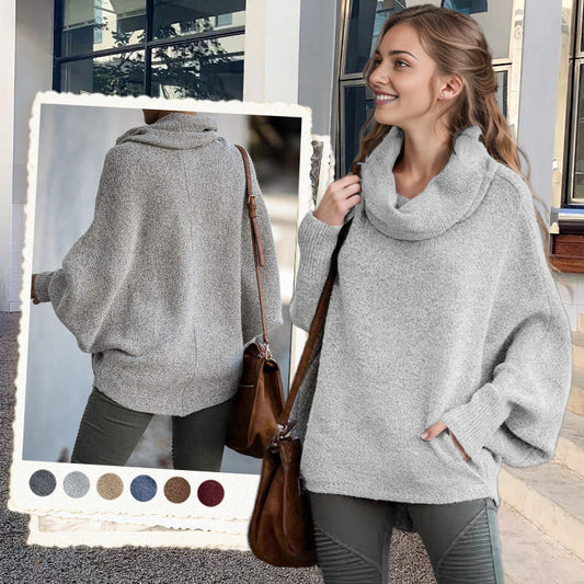 🔥Herbstangebote 49% Rabatt🍂Damen Fledermausärmel Pullover mit Rollkragen und Taschen