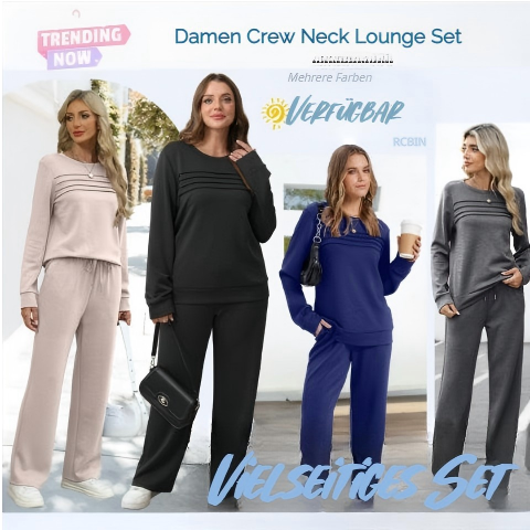 🔥 LETZTER TAG 60 % RABATT ✨ Damen-Set mit Rundhalsausschnitt und Bündchenhose mit Kordelzug