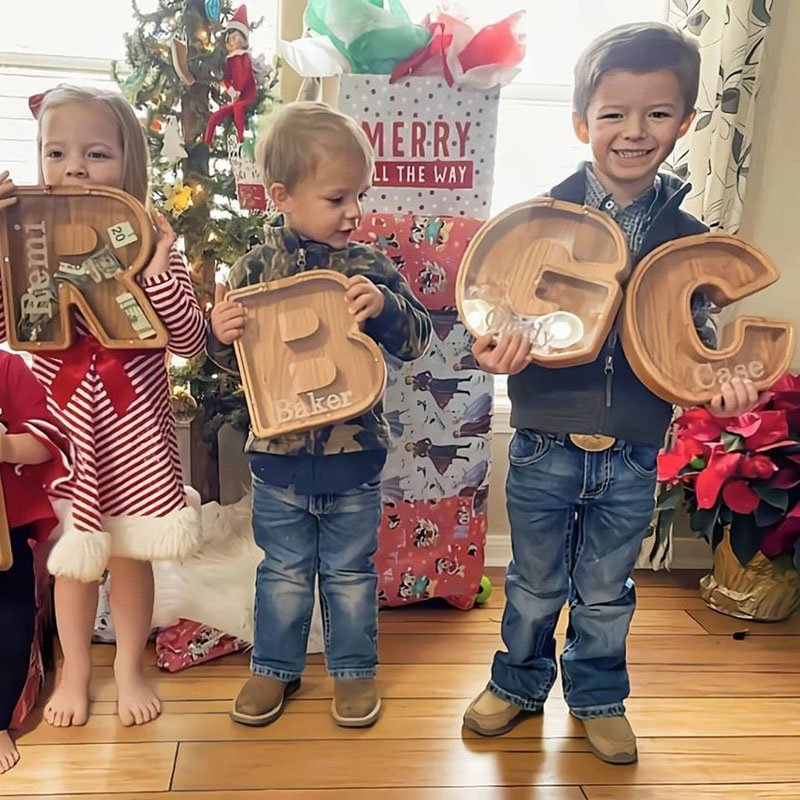 Benutzerdefinierte A-Z-Namen Holz Spardose Münze Sparschwein-Geschenk für Kinder-26