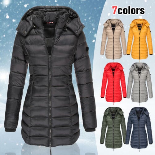 🔥Mittellange wattierte Winterjacke für Frauen, einfarbige, warme Kapuzenjacke👍【Kostenloser Versand】