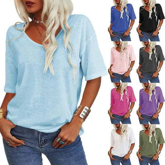 👕🔥 Unifarbenes Damen-T-Shirt mit V-Ausschnitt – 50% RABATT! Weich, atmungsaktiv & perfekt für Alltag, Büro & Freizeit 🌿