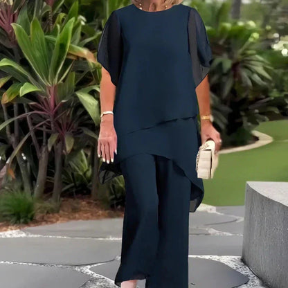 👚 50% RABATT! ✨ Charmantes Set aus Asymmetrischem Oberteil & Weite-Hose – Bequem, Elegant & Perfekt für den Frühling 🌸