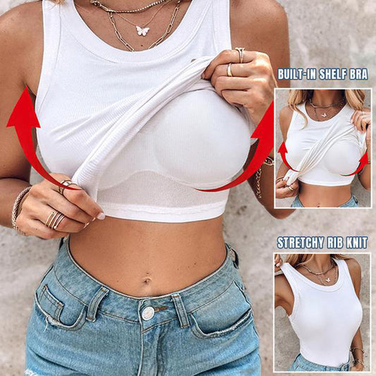 🔥Sommer-Bestseller🔥 Damen-Tanktop gerippt mit eingebautem BH