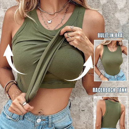 🔥Sommer-Bestseller🔥 Damen-Tanktop gerippt mit eingebautem BH