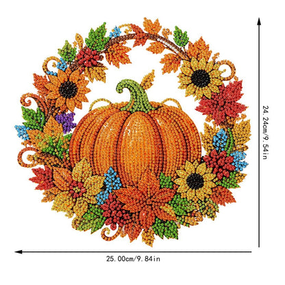 🔥 50 % Rabatt 🍂 Herbstlicher Kranz mit Kürbis für Diamond Painting als Wand-/Fensterdekoration, komplettes DIY-Set